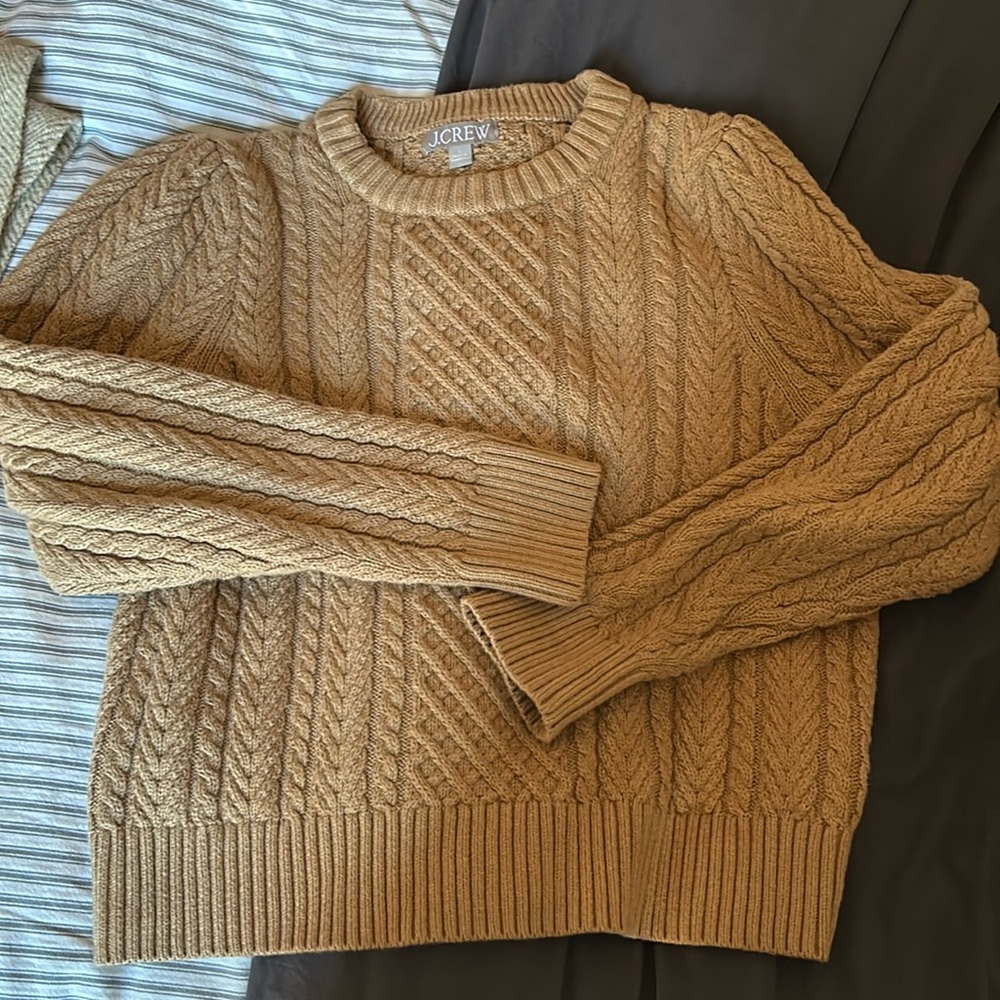 J Crew Cotton Cableknit Sweater L Tan